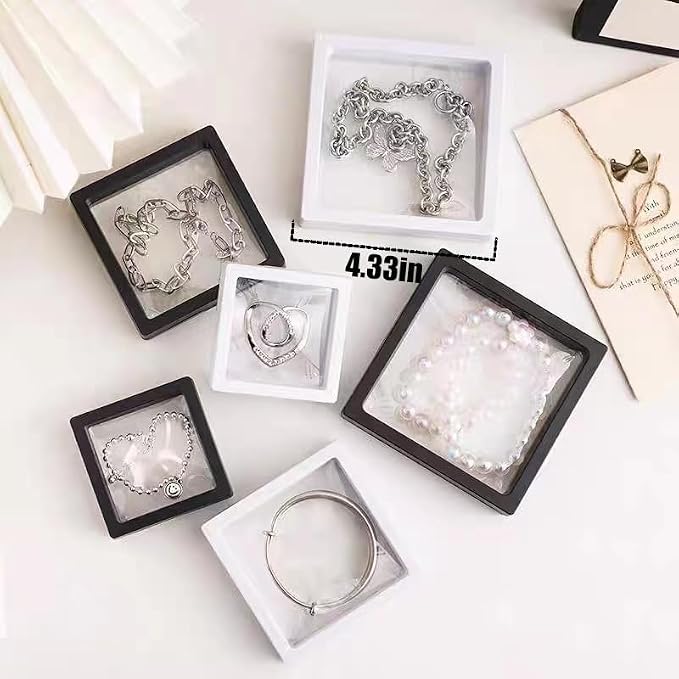 12PCS 3D Floating Frame Display Stand, Jewelry Box, Gift Box, Ornament Organizer, Small Travel Jewelry Box, PE Film Anti-Oxidation, Suspended Display Box Stackable (4.33 * 4.33, Type 1) - Image 5