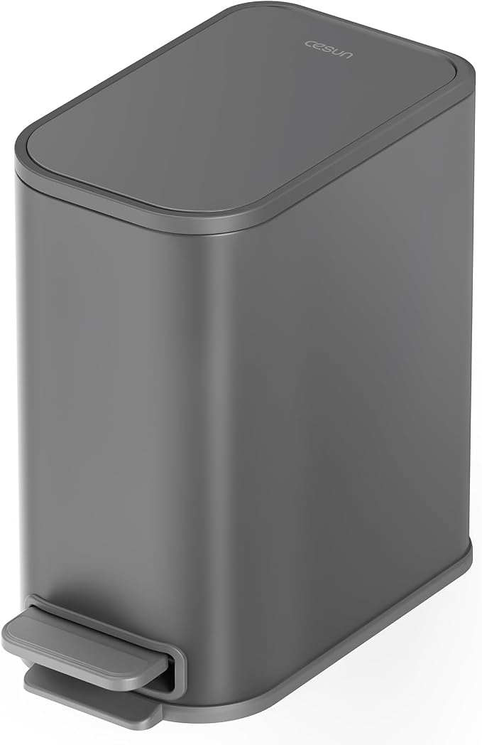 Cesun Small Bathroom Trash Can with Lid Soft Close, Step Pedal, 5 Liter / 1.3 Gallon Stainless Steel Garbage Can with Removable Inner Bucket, Waste Basket for Bathroom, Bedroom (Gray) by Cesun