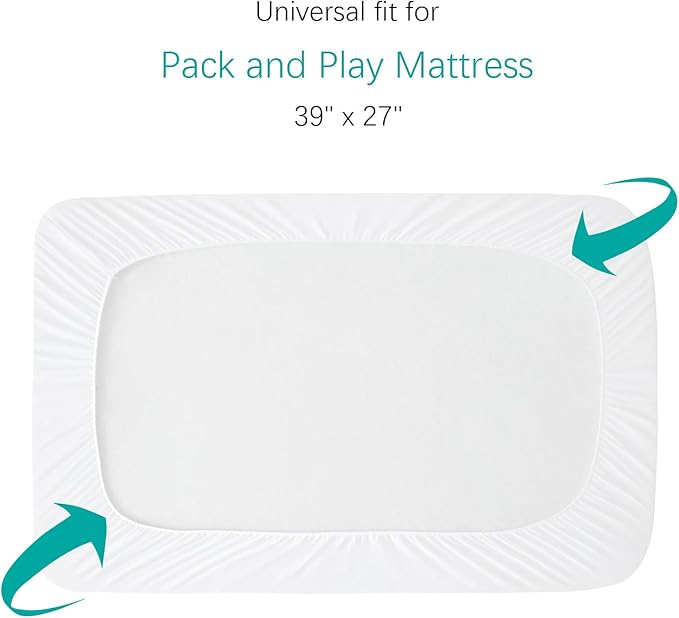 Pack and Play Sheets Fitted 2 Waterproof Mattress Protector Pad Cover Quilted Compatible with Graco Pack n Play & Dream On Me & Pamo Babe, Playpen/Playard 39" x 27" White