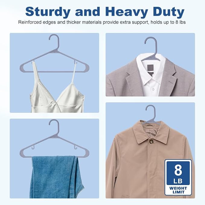 HOUSE DAY Plastic Hangers 20 Pack, Space Saving Clothes Hangers with Built-in Hooks, Durable & Strong Closet Organizers and Storage, Dorm Room Essential, Perfect for Shirts, Coat, Pants, Dress - Grey - Image 5