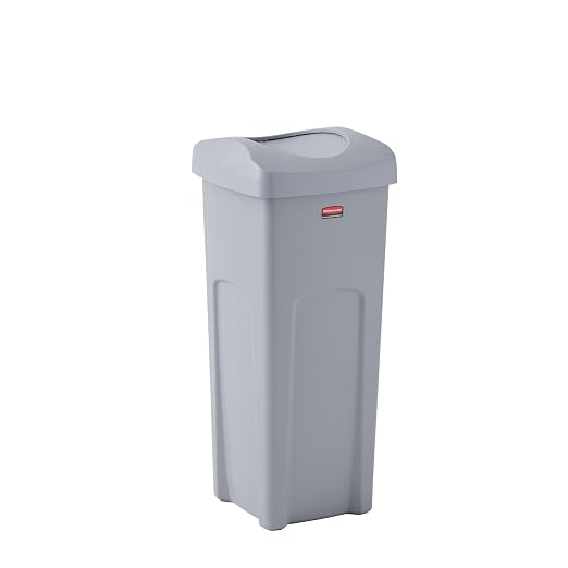 Rubbermaid Commercial Products Square Trash/Garbage Container with Untouchable Swing Top Lid, 23-Gallon, Gray, Perfect for Outdoor/Restaurant/School/Kitchen by RubbermaidCommercialProducts