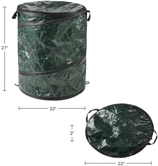 Collapsible Trash Can - Pop Up 44-Gallon Outdoor Portable Garbage Bag Holder with Zippered Lid - Recycle Bin for Camping or Parties by Wakeman (Green) - Image 3
