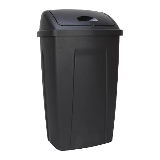 13-Gallon Black Plastic Kitchen Trash Can with Swing Top Lid - Image 2