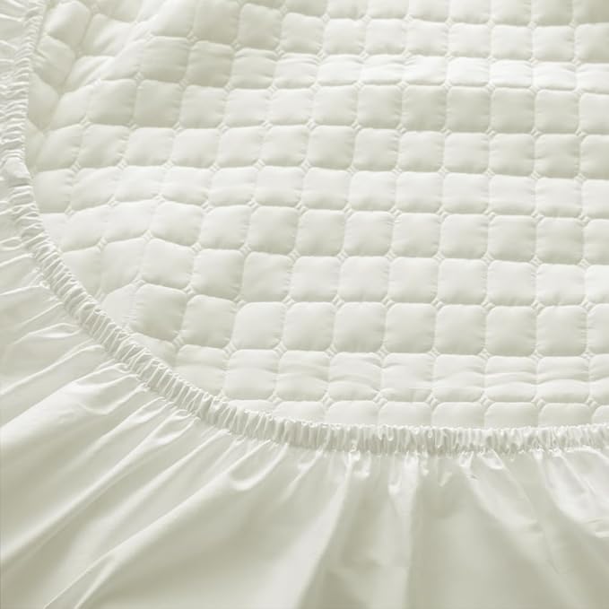 Quilted 100% Cotton Mattress Cover – 6 Colors, Machine Washable, Breathable & Stretchy, Fits up to 16-Inch Deep, Twin/Full/Queen/King (Ivory, King)