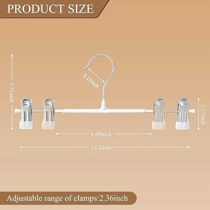 Pants Hangers with Clips 10 Pack Adjustable Skirt Hangers for Women Non-Slip Trousers Hanger for Jeans Clothes Hangers for Pants Heavy Duty Space Saving Shorts Hangers,White,12Inch - Image 6