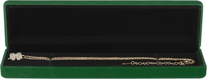 KUKUVR 2 Pieces Metal Velvet Necklace Bracelet Gift Box, Soft Lining Bracelet Pendant Long Chain Organizer Holder Display Case for Wedding Engagement Birthday Anniversary (Green) - Image 2