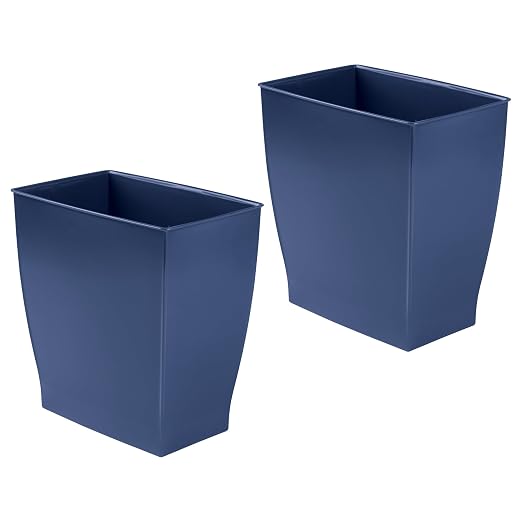 iDesign Small Plastic Bathroom Trash Can, Slim Rectangle Garbage Bin for Bedroom, Office, Dorm, 2-Pack, Navy Blue - Image 8