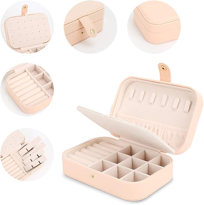FEISCON Travel Jewelry Case Jewelry Organizer Box with Two Layer Portable Small Jewelry Storage Case Accessories Holder/Pink - Image 4