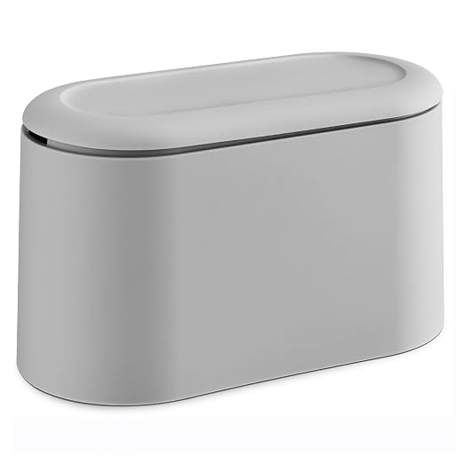 SUBEKYU 0.5 Gal Mini Countertop Trash Can with Lid for Desktop, Small Garbage Can for Office, Tiny Wastebasket, Plastic, Light Grey by SUBEKYU