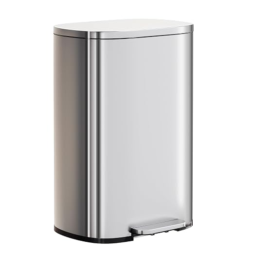 PayLessHere Trash Can with Lid, 13 Gallon (50L) Stainless Steel Kitchen & Office Recycling Bin with Foot Pedal Soft Close & Inner Bucket by PayLessHere