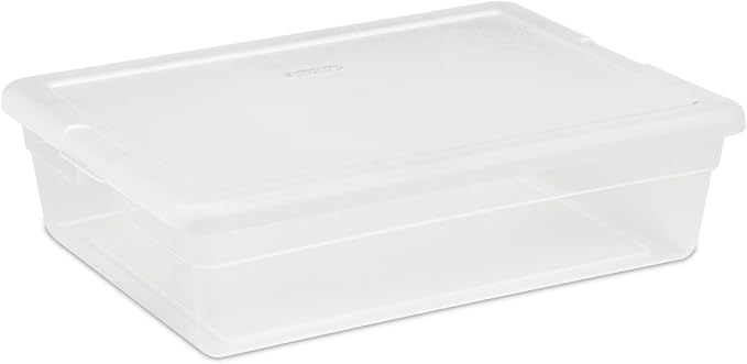 Sterilite 28 Qt Underbed Storage Box, Stackable Bin with Lid, Plastic Container to Organize, Bedroom, Clear Base and White Lid, 1-Pack by Sterilite