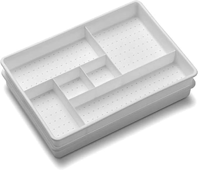 Madesmart Set of 2 Plastic 6-Compartment Drawer Organizer Gadget Trays, Multipurpose Storage Bins for Drawers, White - Image 2
