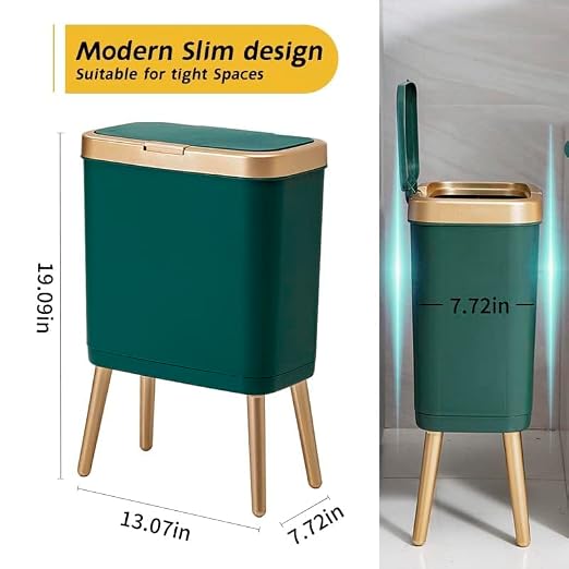Procade Trash Can with Lid,Small Bathroom Garbage Can with Lid, Plastic Trash Can with Push Button,Narrow Waste Basket for Bedroom,Living Room, Toilet,Office,Kitchen,4 Gal-Gold Edge - Image 4
