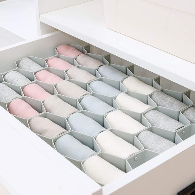 Poeland Drawer Divider Organizer Adjustable DIY Grid Honeycomb Drawer Divider for Underwear Belt Scarf Socks Gray - Image 2
