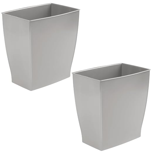 iDesign Small Plastic Bathroom Trash Can, Slim Rectangle Garbage Bin for Bedroom, Office, Dorm, 2-Pack, Gray - Image 8