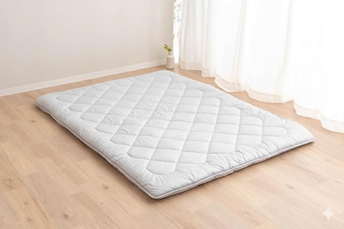EMOOR Japanese Floor Futon Mattress Anti-Sag Full Made in Japan 100% Cotton Chip Foam Gray, Shikibuton Foldable Sleeping Bed Tatami Mat