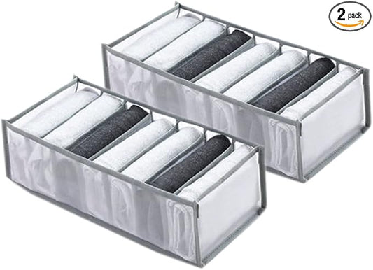 Wardrobe Clothes Organizer 7 Grids Portable Closet Organizer Mesh Separation Storage Box Foldable Closet Drawer Organizer for Underwear Socks Scarves Leggings (Grey, 2 Leggings Grid) by SANTUKEY