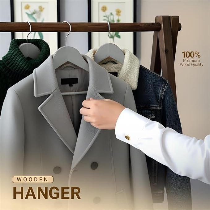 Utopia Home Premium Wooden Hangers 20 Pack - Durable & Slim Coat Hanger - Suit Hanger with 360-Degree Rotatable Hook - Wood Hangers with Shoulder Grooves (Grey Color) - Image 5