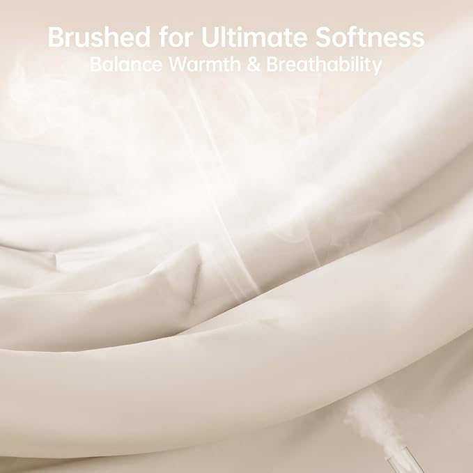 MUXHOMO Queen Size Comforter Set Beige, 3 Piece Solid Bedding for All Seasons, Warm Down Alternative Bed Set Includes 1 Lightweight Comforter (90"x90") and 2 Pillowshams (20"x26")