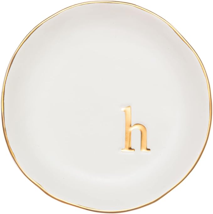 COLLECTIVE HOME - Ceramic Jewelry Tray, Decorative Trinket Dish for Rings Earrings Necklaces Bracelet Watch Keys, Birthday Mother's Day Christmas Gift for Women, 4.75", White Surface (H) by COLLECTIVEHOME