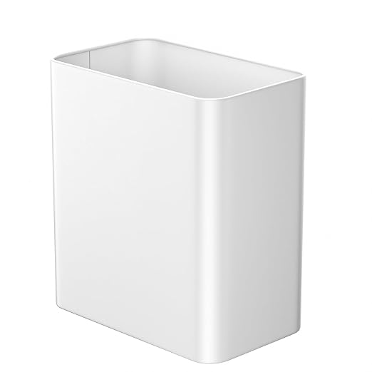 Small Bathroom Trash Can 2.4 Gallon Wastebasket Slim Metal Garbage Can Stainless Steel Trash Bin for Bedroom,Office,Kitchen,Toilet, rv, Near Desk, Under Sink (White) by Veelesa