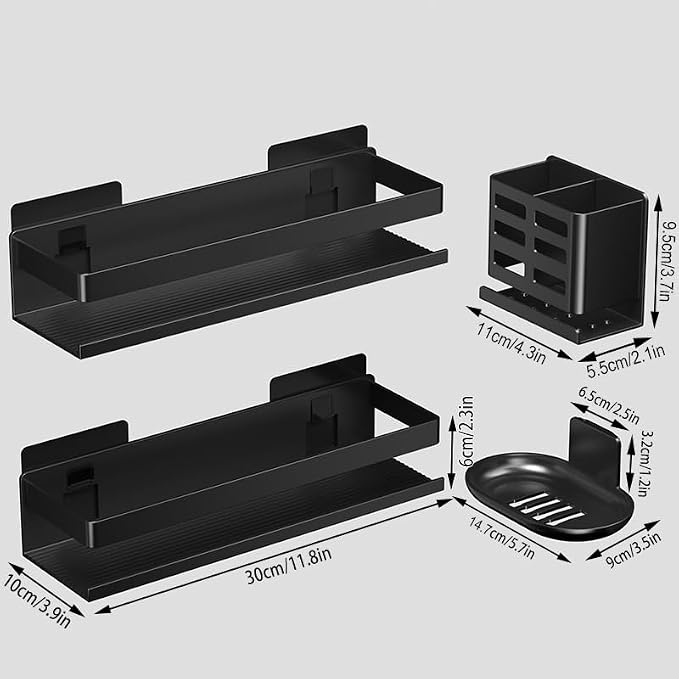 Shower Caddy,Shower Shelf 4 Pack - Bathroom Shower Shelf Rust-Proof Aluminum Adhesive Installation No Drilling Required, Suitable for Bathroom Storage and Home Decoration - Image 2