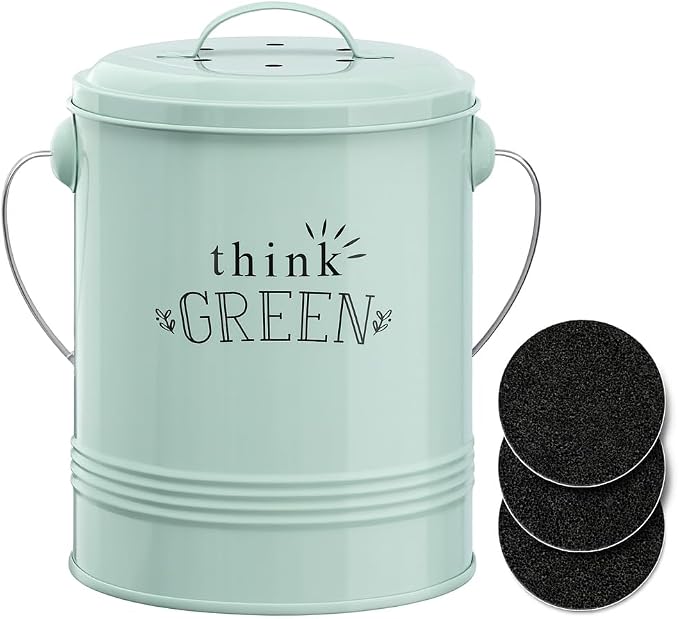 Barnyard Designs Compost Bin for Kitchen Counter - 1.2 Gallon Countertop Composter with Extra Smell-Absorbing Filters and Inner Bucket for Easy Cleaning - Food Waste Bin for Kitchen with Lid (Mint) by BarnyardDesigns