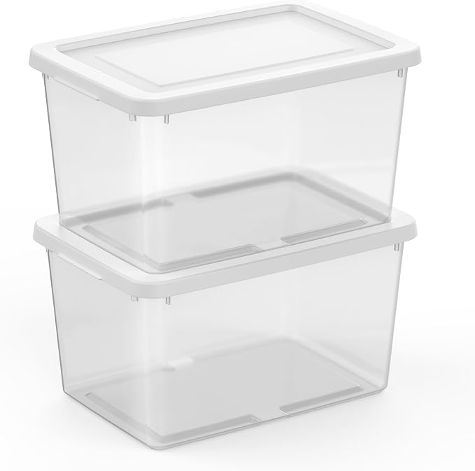 Sterilite 6 Pack Storage Boxes, Clear Plastic Stackable Containers, Lightweight Home Organizers with Snap Lids, 20 Quart, White - Image 6