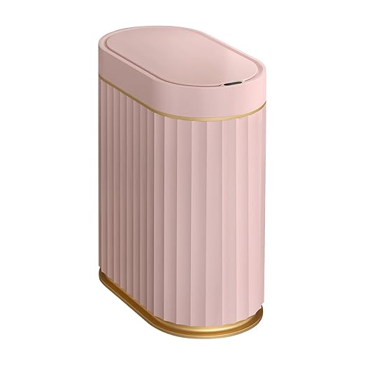 ELPHECO Sensor Trash Can 2 Gallon Waterproof Motion Sensor Trash Can, Automatic Bathroom Trash Bin, Slim Garbage Can for Dorm Room, Pink Gold by ELPHECOUSA