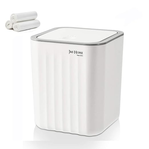 SUBEKYU 0.6 Gal Mini Desktop Trash Can with Lid, Small Square Countertop Garbage Bin, Plastic Tiny Tabletop Wastebasket for Office/Kitchen/Coffee Table, White by SUBEKYU