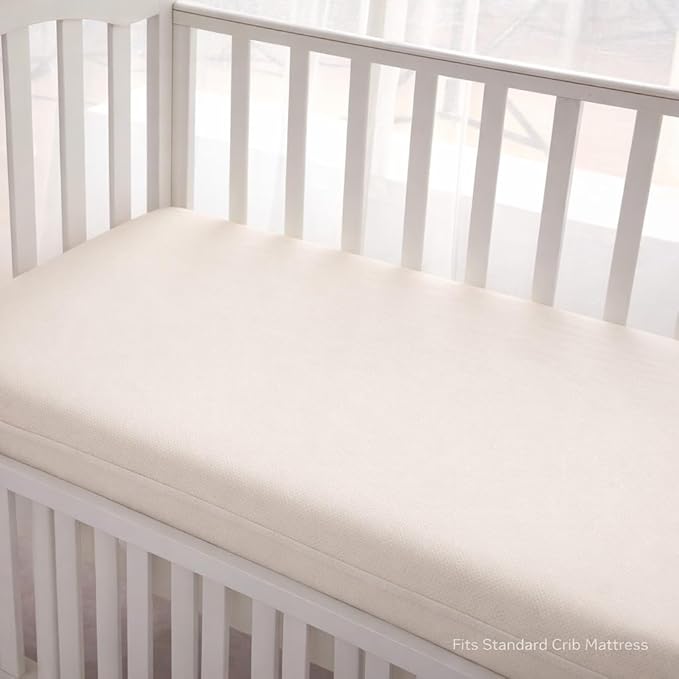 Deluxe Organic Cotton Percale Crib Mattress Protector Waterproof – OCS Certified - Premium 280 GSM Breathable Soft Baby Mattress Pad Cover, Fitted Standard 52 x 28
