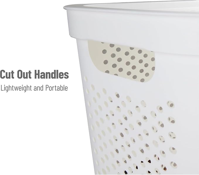 Slim Laundry Hamper with Lid, 60L Clothes Basket, Plastic laundry basket,for Home Storage Clothes Organizer, Laundry Room, College Dorm White - Image 4