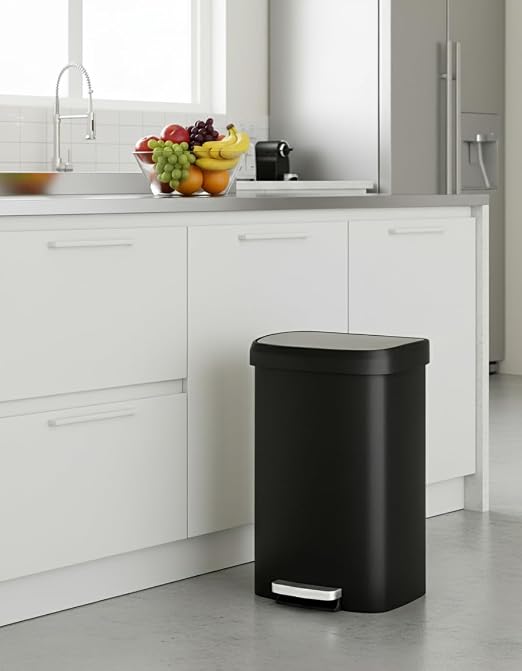 Garvee 13 Gal / 50L Large Plastic Trash Can for Kitchen, Step-On with Soft Close Lid, Liner Rim, Rustproof Garbage Bin, Rear Handle, Matte Black - Image 5
