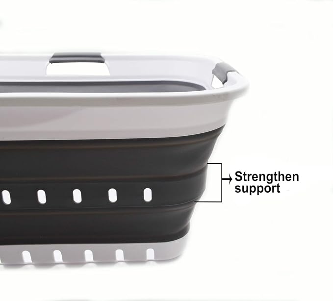 SAMMART 42L (11 gallon) Collapsible Plastic Laundry Basket - Foldable Pop Up Storage Container/Organizer - Space Saving Hamper/Basket (1, White/Dark Grey) - Image 6