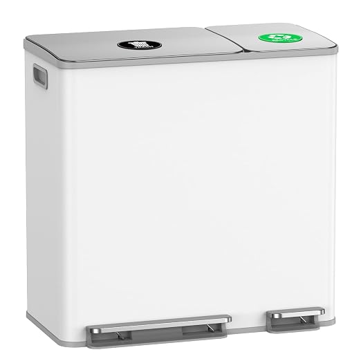 Lovewind Dual Trash and Recycling Bins for Kitchen, 13+6 Gallon Stainless Steel Garbage and Recycle Bin Combo for Large Families, Dual Trash Can with Soft Close Lid & Magnetic Stickers, White by LOVEWIND