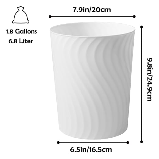 YGJT Small Trash Can, 3 Pack 1.8 Gallons Bathroom Trash Can, Slim Waste Basket, Round Garbage Can, Plastic Trash Bin for Kitchen, Dorm, Bedroom, Office, Living Room, Study, Compact Spaces(White) - Image 9