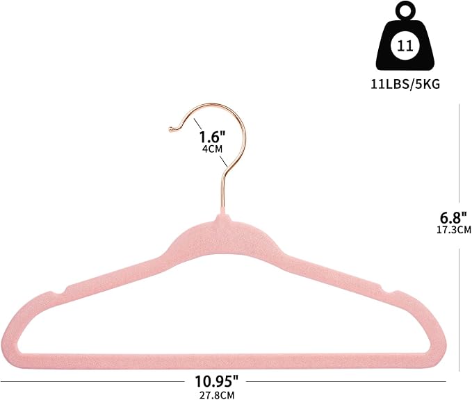 ManGotree Baby Velvet Hangers with 360° Swivel Rose Gold Hook, 11" Non-Slip Toddler Hanger, Ultra Thin Space Saving Infant Hangers for Kids Clothes, 15 Pack (Light Pink) - Image 2