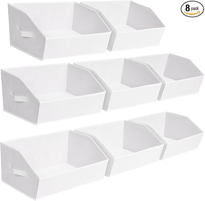 Homsorout Closet Baskets for Shelves - Decorative Storage Baskets with Handle, Trapezoid Closet Bins for Organization, Shelf Storage Bins for Clothes, Books, Home, Office, 8 Pack, White by Homsorout