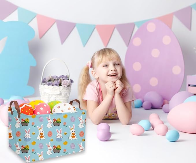 Rectangular Easter Basket Kids Gift Baskets Empty Baby Basket for Boys and GirlsToy Storage Bins Organizer Bin Box Cute Room Decor for Home(Blue easter) - Image 5