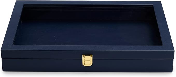 Oirlv Premium Blue Leather Flat Jewelry Tray with Acrylic Lid Jewelry Organizer Case Showcase Big Necklace Display Organizer Box with Locks for Security - Image 6