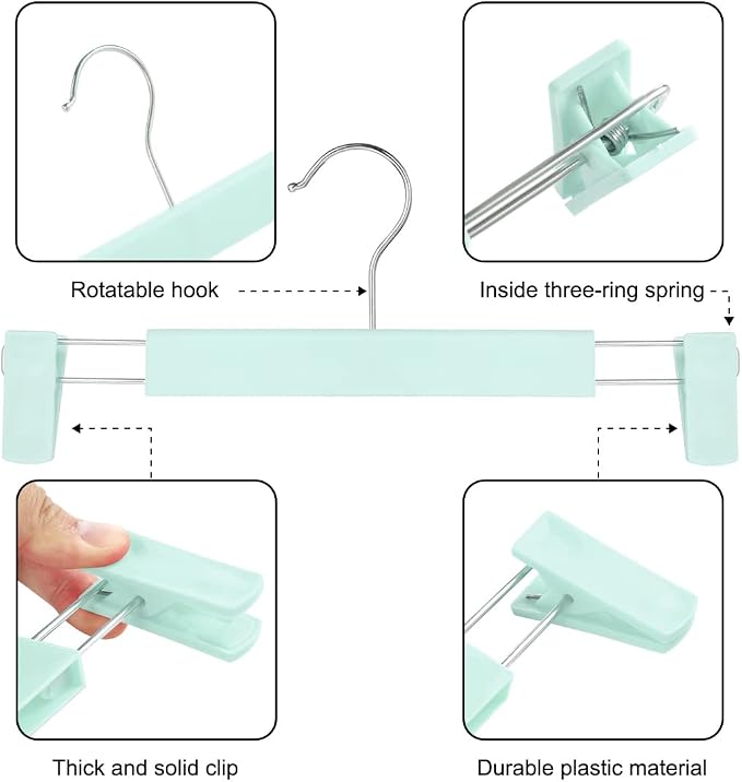 GUANJUNE Clothes Pants Hangers, Space-Saving Skirt Holders with 360 ° Swivel Hooks, Adjustable Clips, Trouser Hangers, Clothes Coat Garment Jeans Hangers (10 Pack, Green) - Image 2