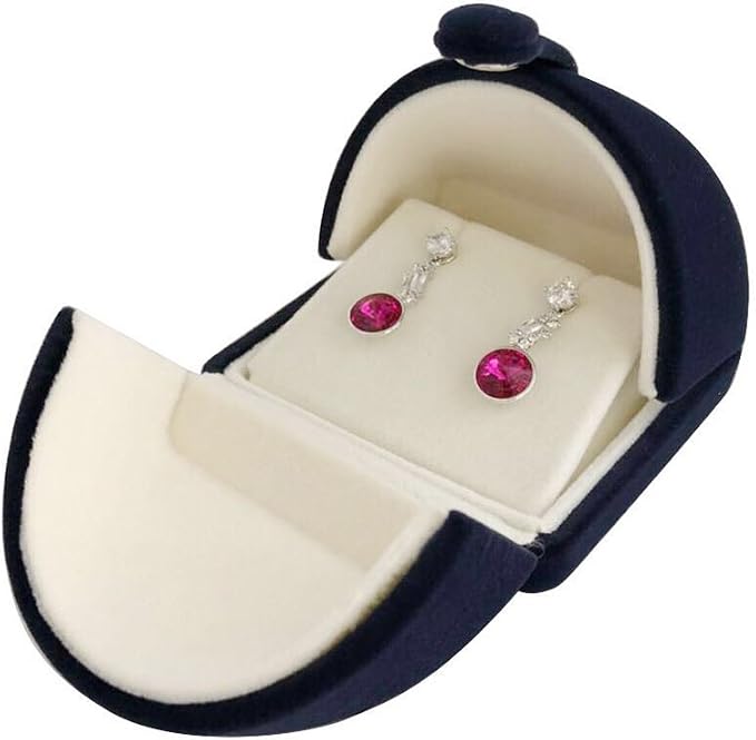 Navy Blue Velvet Premium Grade Jewelry Box for Earrings Necklace Double Layer Modern Unique Design Packaging Gift for Her (Jewelry is not included) by SVEADISPLAY