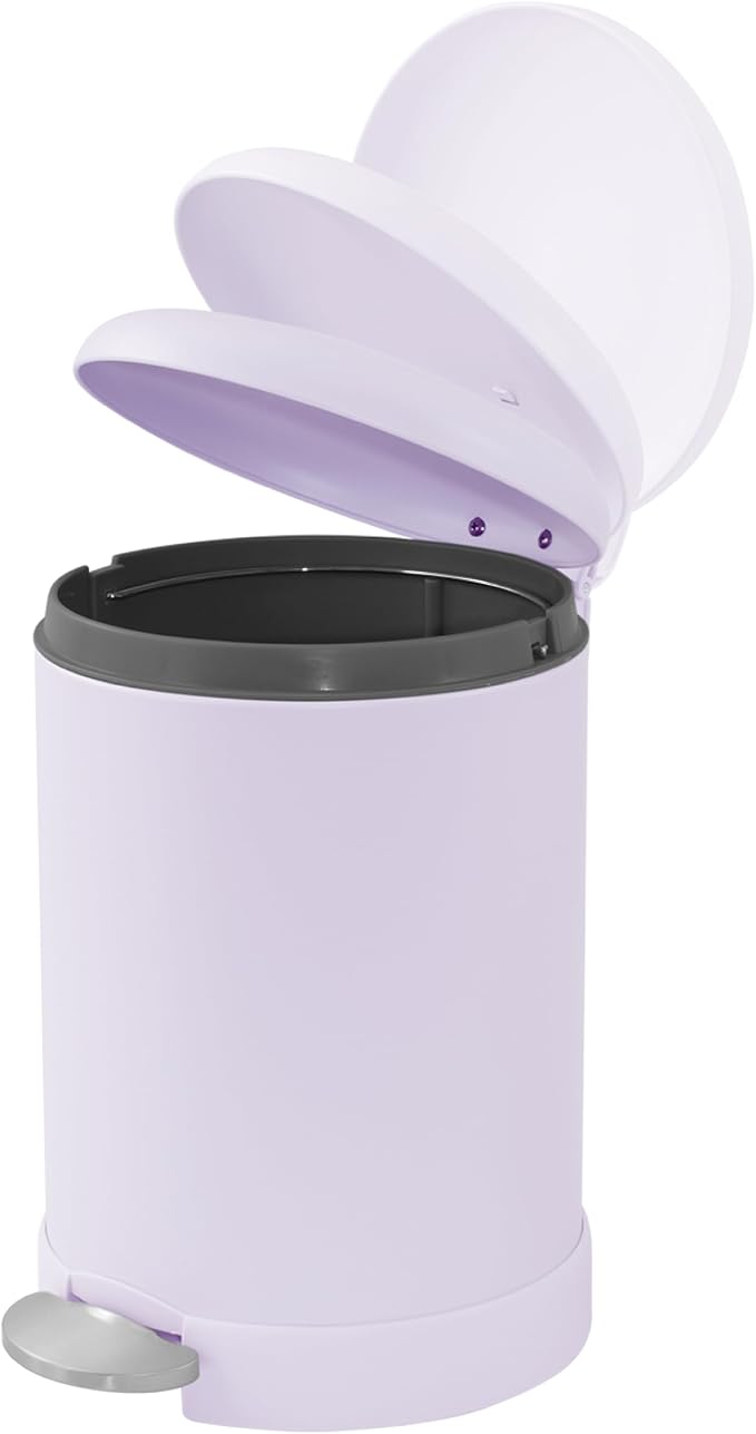 Glad Small Trash Can, 1.2 Gallon | Round Stainless Steel Garbage Bin with Soft Close Lid & Step Foot Pedal | Metal Waste Basket with Removable Inner Bucket, Lavender - Image 4