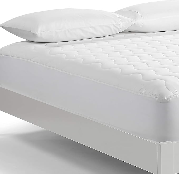 Serta Air Dry Basic Comfort Performance Fabric Quilted Mattress Pad, Cooling and Breathable Mattress Cover, Moisture Wicking Protection with 15" Deep Pocket, Queen, White