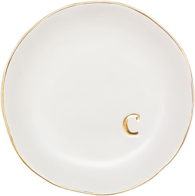COLLECTIVE HOME - Ceramic Jewelry Tray, Decorative Trinket Dish for Rings Earrings Necklaces Bracelet Watch Keys, Birthday Mother's Day Christmas Gift for Women, 4.75", White Surface (C) by COLLECTIVEHOME