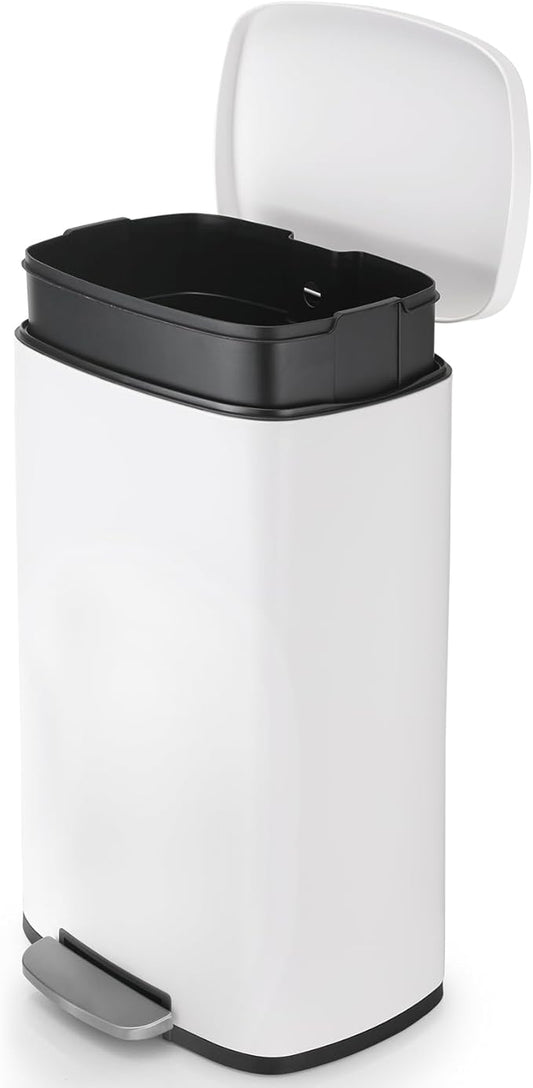 8 Gal Kitchen Trash Can, 30L Recycling or Garbage Bin, Brushed Stainless Steel Waste Basket, Soft&Quiet Close Dustbin, with Step-On Pedal, Removable Inner Bucket, for Home, Office, Living Room by ComfyCorner
