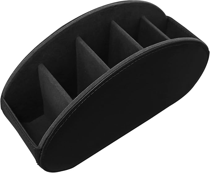 Leather Remote Control Holder with 5 Compartments TV Remote Caddy Storage Box/Tray,Desktop Organizer Store Controller,Glasses,Brush,Media Player,Pen,Space Saver for Bedside Table/Office Desk(Black) - Image 4