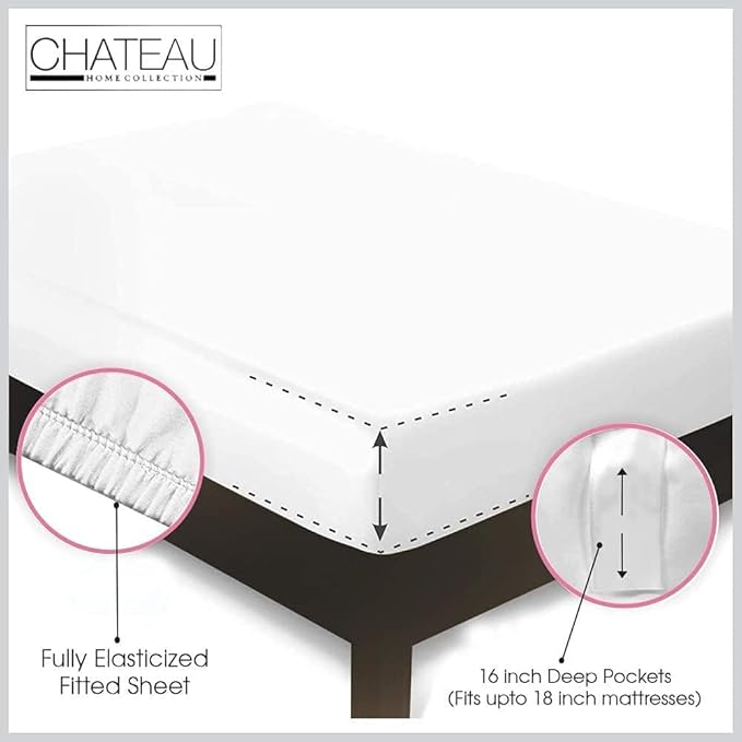 Twin XL 100% Cotton Sheets For Twin Bed, 800TC Sateen Weave 3PC Fully Elasticated Fitted Sheet & Pillowcase Sets, 15-inch Deep Pocket Sheets Machine Washable, Naturally Cool & Breathable - Ivory