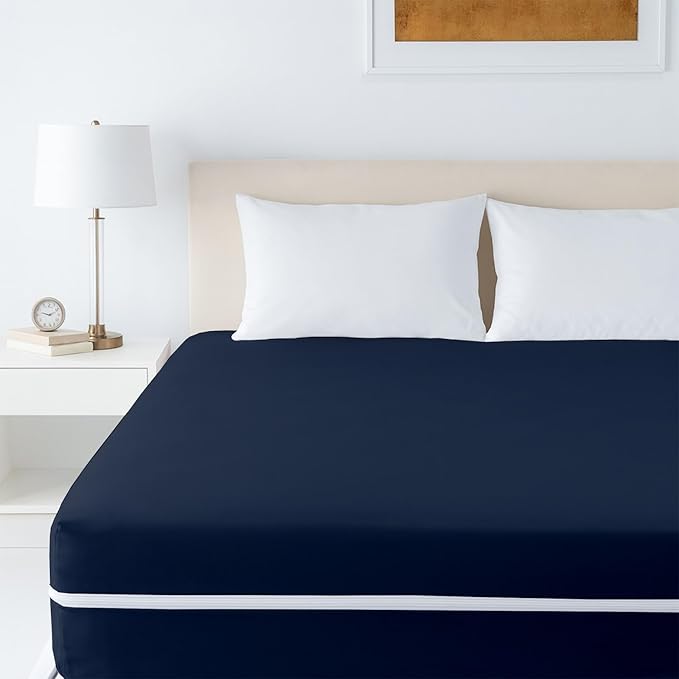Mattress Protector Full Size 100% Waterproof Zippered Cover, 15 Inches Deep, Six-Sided Mattress Encasement for Bed, Zipper Closure Style (Navy Blue)