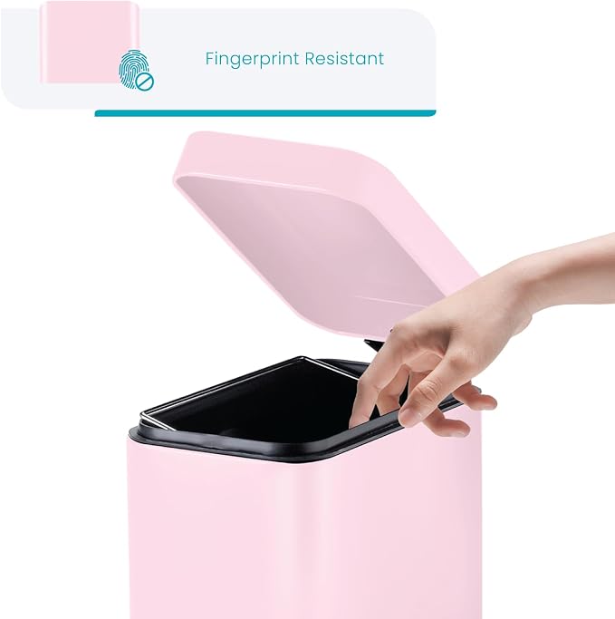 Home Zone Living 1.3 Gallon Small Bathroom Trash Can with Lid and Step Pedal, Stainless Steel Wastebasket with Slim Design for Home and Office, Matte Pink, 5 Liters - Image 3
